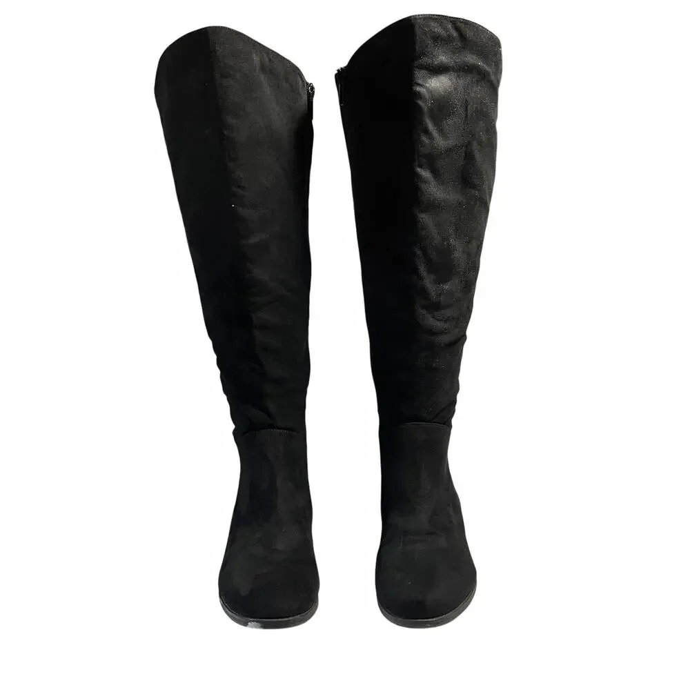 Lane Bryant OTK Suede Flat Boots Size 8W Over the Knee Wide Calf Preppy Classic